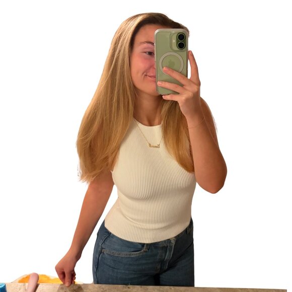 Babaton Sculpt Knit Tank Top Women‎ S White Ribbed Sleeveless Minimalist NWT - Picture 3 of 14